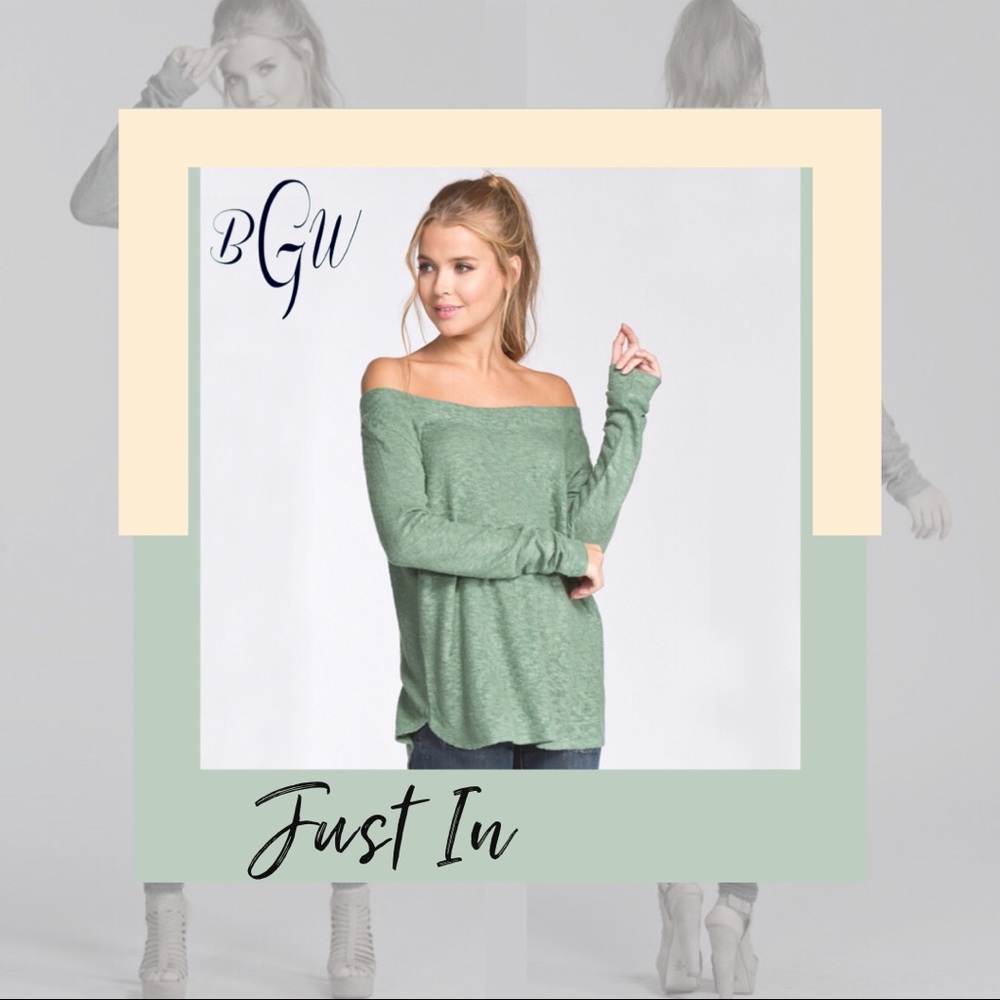 😎5🌟Beautiful Off Shoulder Sage Top - Picture 6 of 7